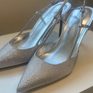 Nine West Shimmering Silver Slingback Heels